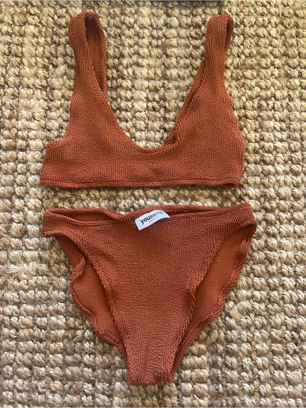 Youswim Rust Textured Eva Top Bikini Set with Standard Waist Bottoms